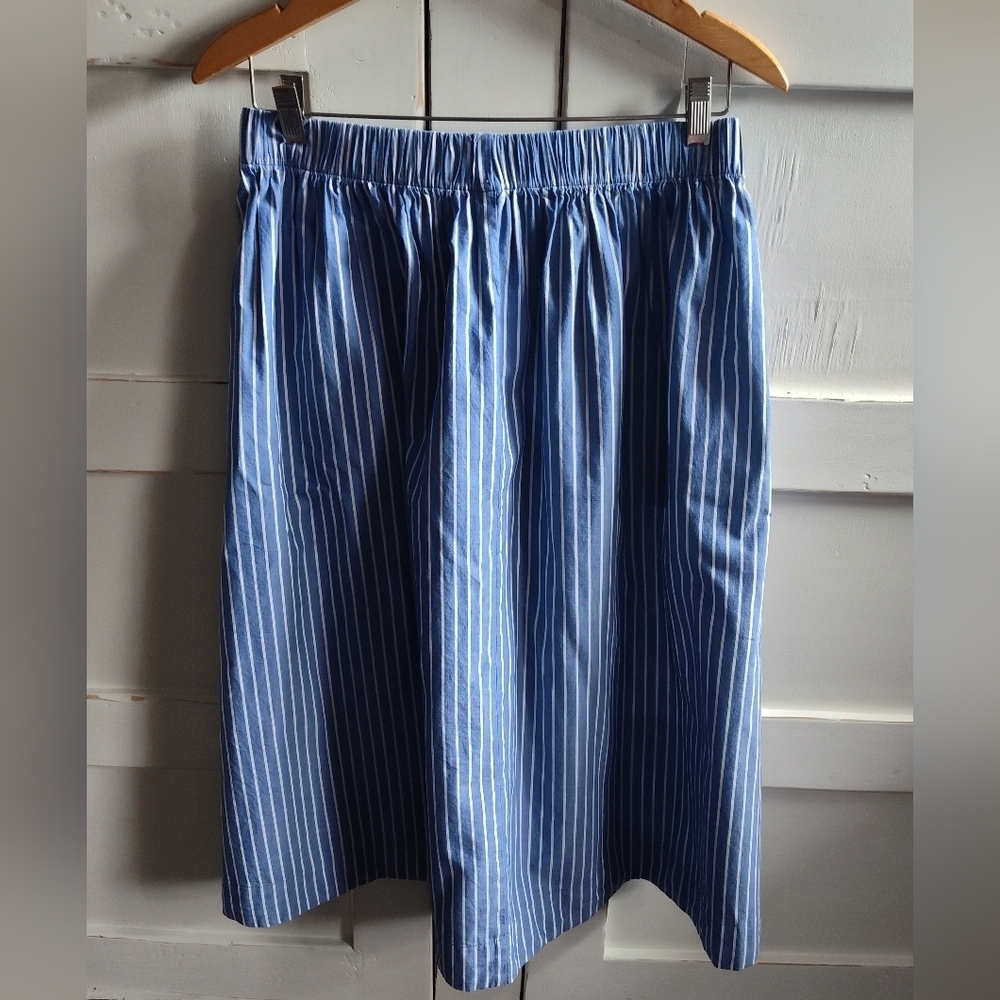 Old Navy Blue & White Striped 100% Cotton Midi Cottage Core Skirt | Med Petite - Picture 2 of 4